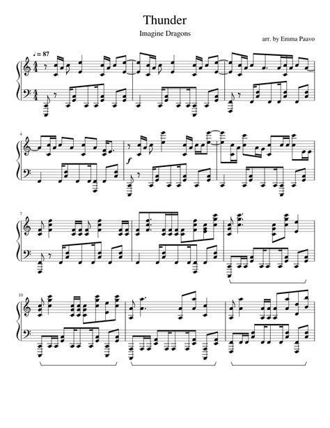The american band imagine dragons is an internationally successful alt rock and indie rock group. Thunder - Imagine Dragons Sheet music for Piano (Solo) | Musescore.com