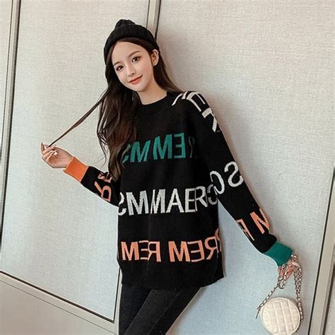 2020 Autumn New Womens Sweater Letter O Neck Long Sleeves Sweater