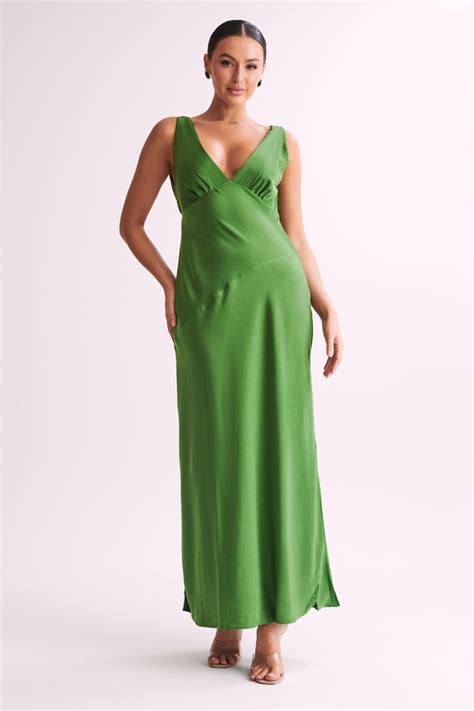 nadia maxi satin dress with back cowl emerald meshki u s