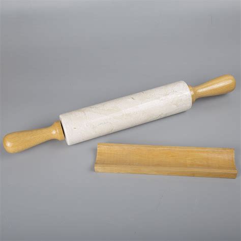 Creative Home L Deluxe Natural Gray Marble Stone Rolling Pin With Wood Handles Cradle