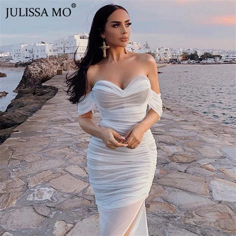 Julissa Mo Double Mesh Sexy Long Party Dress Women Off Shoulder Bodycon Summer Dress Female Red
