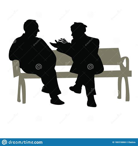 Two Senior Men Making Chat And Sitting Silhouette Stock Vector ...