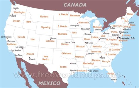 Mapa De Estados Unidos Con El Estado Y Los Nombres De La Ciudad Mapa