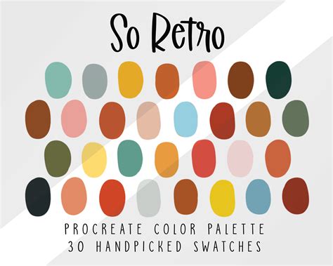 Retro Color Palette Midcentury 70s Color Palette Procreate Swatches