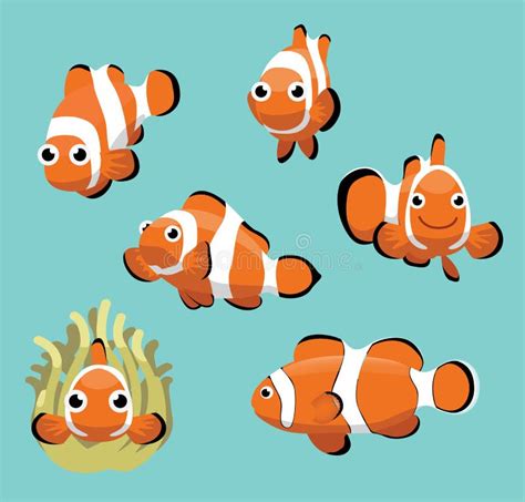 Cute Clownfish Various Poses Cartoon Vector Stock Vector Illustration