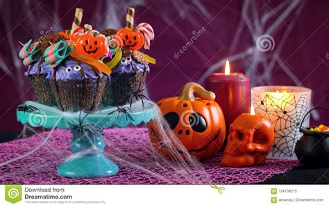 Halloween Candyland Drip Cake Style Cupcakes In Party Table Setting