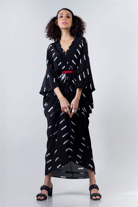 Buy Nupur Kanoi Black Crepe Printed Drawstring Kite Dress Online Aza