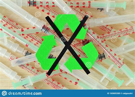 Do Not Recycle Symbol On Syringes And Needles Background Concept Of