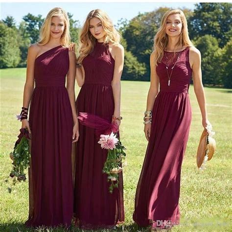 Country Burgundy Bridesmaid Dresses 2019 Sleeveless Floor Length Mixed