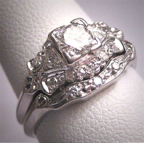 Rare Antique Platinum Diamond Wedding Ring Set Wband Art Deco 70ctw