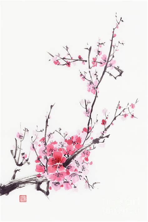 Print From Original Mixed Media Painting Cherry Blossom Japan Painting