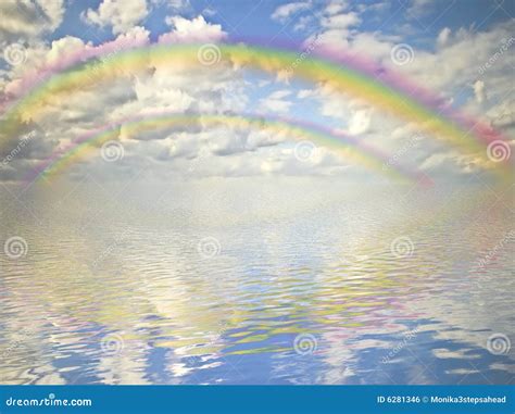 Rainbow Cloudy Sky And Ocean Stock Photo Image Of Lake Rainbows