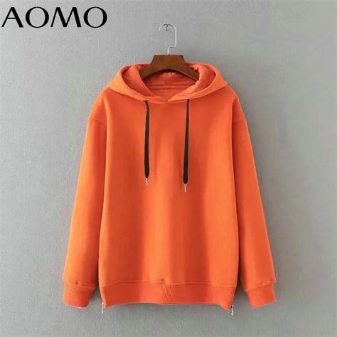 Aomo Autumn Winter Women Fleece Hoodie Sweatshirts Hooded Warm Long