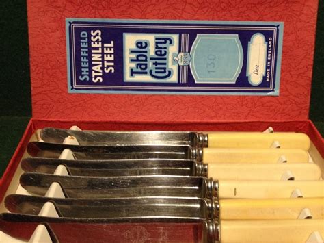 Box Of Six 6 Sheffield Stainless Steel 92 Knives Table Cutlery