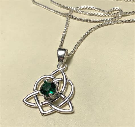 Celtic Sisters Knot Emerald Necklace In Sterling Silver Irish Necklace