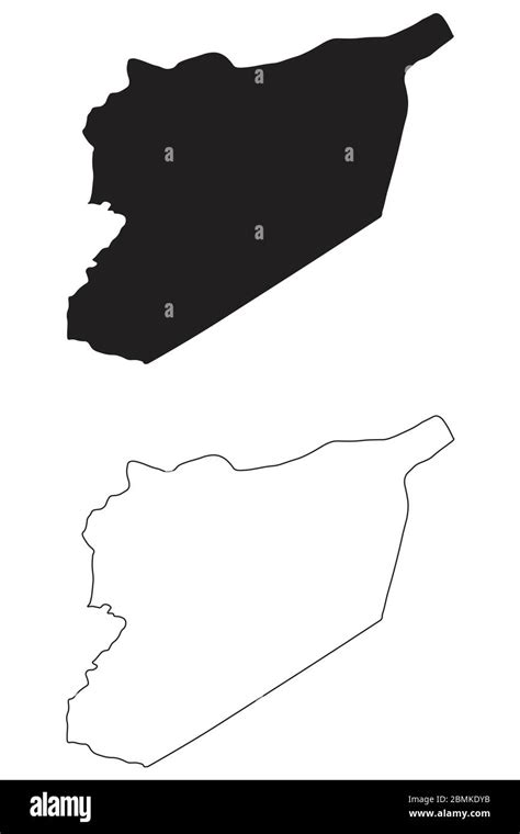 Mapa De Siria Silueta Y Contorno Negros Aislados Sobre Fondo Blanco Vector EPS Imagen Vector