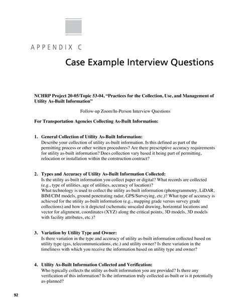 Appendix C Case Example Interview Questions Practices For The