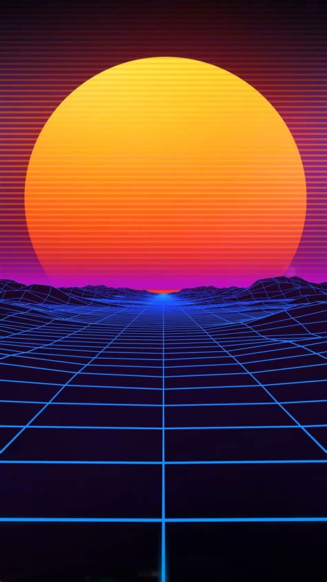 1080x1920 Cyberpunk Sunset Grid Mountains Sun Dark Design Iphone 76s6