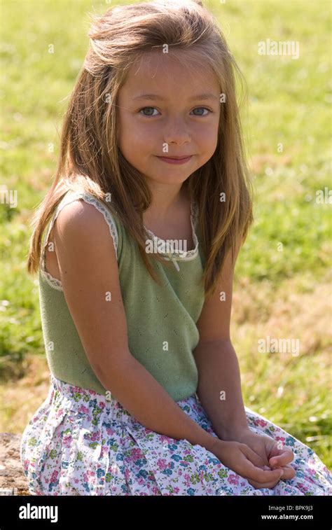 Portrait Of A Pretty Little Girl With Brown Hair Stock Photo Alamy