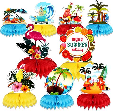 HOWAF Hawaiian Luau Honeycomb Centerpieces Tropical Table Topper For