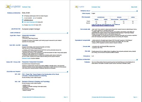 English curriculum vitae model model cv europass english download. Sample of Europass CV Template from Europass - SmartResume