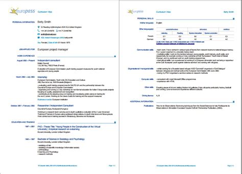 In fact, the english instructions file. Sample of Europass CV Template from Europass - SmartResume