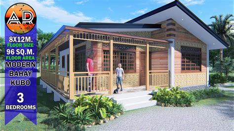 8x12m Modern Bahay Kubo Design 3 Bedroom 96 Sq M 8×12 M Native House