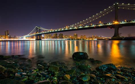 The Manhattan Bridge Is A Bridge On River East In New York City
