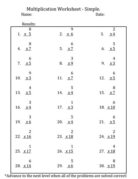 10 Easy Multiplication Worksheets