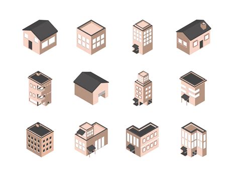 Buildings And Houses Isometric Icon Pack 1236561 Vector Art At Vecteezy