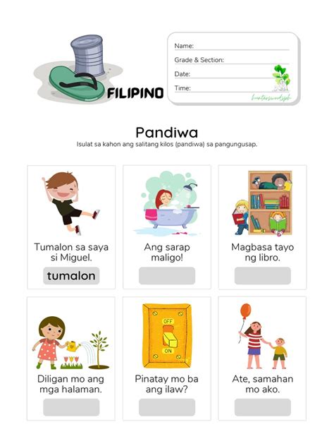 Hunterswoodsph Filipino Mga Pandiwa Worksheet 1 Pdf
