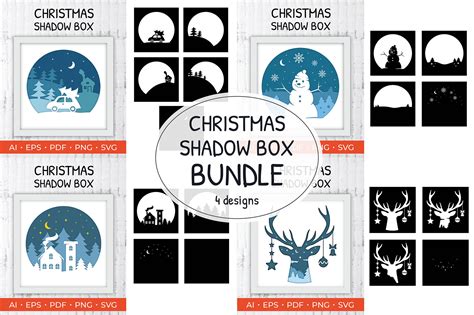 christmas shadow box svg bundle 3d cutting files by yuliya lins thehungryjpeg