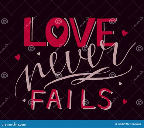 Hand Lettering With Bible Verse And Hearts Love Never Fails Stock