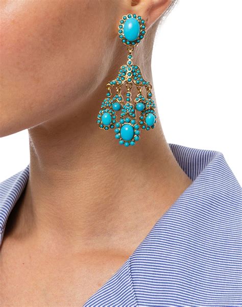 Turquoise Antique Gold Clip On Drop Earrings Kenneth Jay Lane