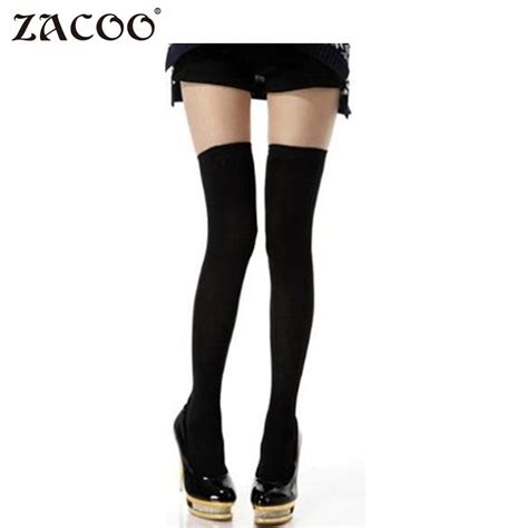 Zacoo Womens Cotton Long Female Solid Black Casual Slim Thigh Tigh