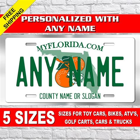 Personalized Florida Novelty License Plates 5 Sizes For Toy Etsy