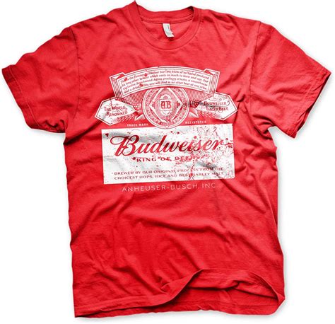 Budweiser Officially Licensed Washed Logo Mens T Shirt Red Uk Clothing