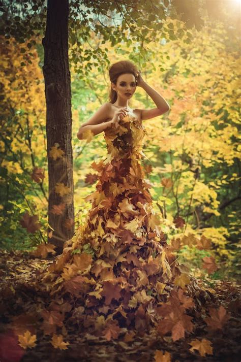 Model With Autumn Leaves As A Dress · Free Stock Photo
