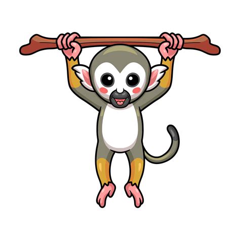 Cute Little Squirrel Monkey Cartoon Hanging On Tree 14328744 Vector Art