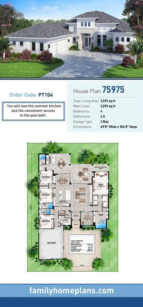 Florida House Plan 75975 Total Living Area 3591 Sq Ft 4 Bedrooms