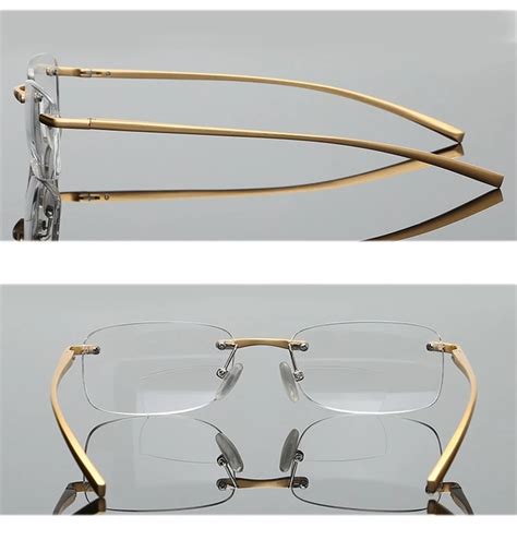 Bifocal Reading Glasses Men Women Rimless Aluminum Magnesium Frame Diopter Presbyopic Eyeglasses
