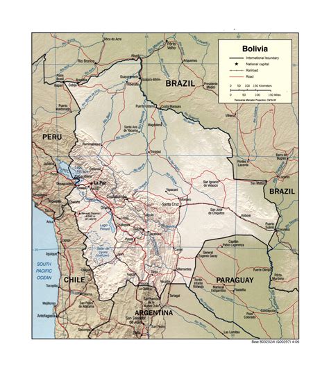 Large Detailed Political Map Of Bolivia With Relief Rivers Roads Railroads And Major Cities