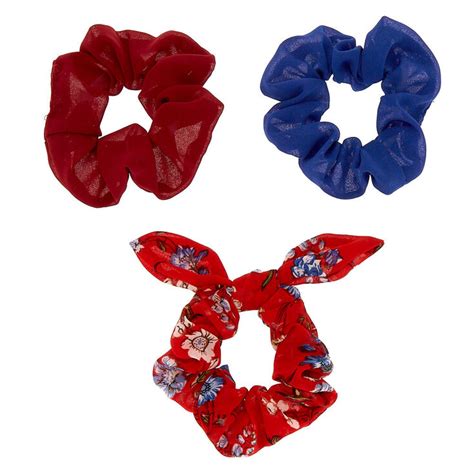 Floral Hair Scrunchies Red 3 Pack Claires