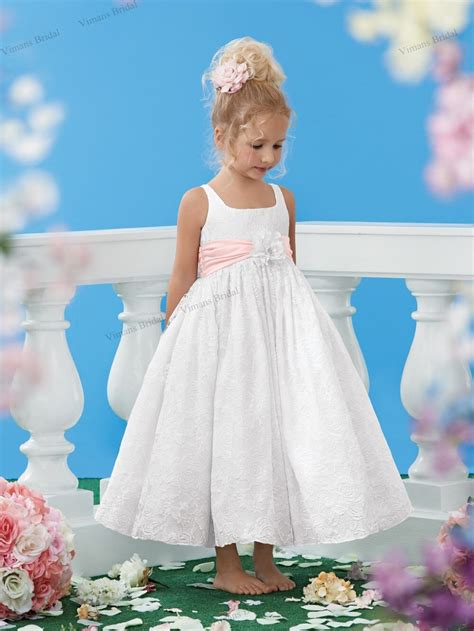 2015 Free Shipping White Flower Girl Dress For Weddings Lace Ball Gown Dress Girl Wedding With A