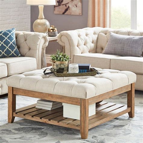 Upholstered Ottoman Coffee Table With Storage Round Storage Ottoman