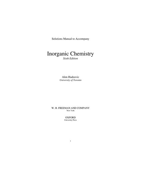 Pdfcoffee Xcdfc I Solutions Manual To Accompany Inorganic Chemistry