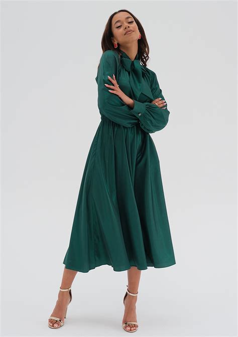 Laura Satin Green Midi Dress Mosquito