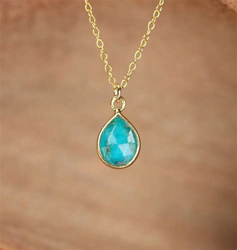 Turquoise Drop Necklace In Gold Gemstone Teardrop Necklace Healing