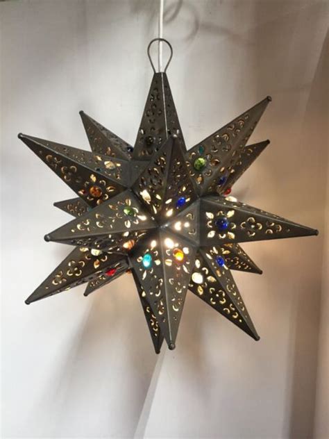 Moravian Star Pierced Metal Glass Pendant Light Lamp Hanging Wmarbels