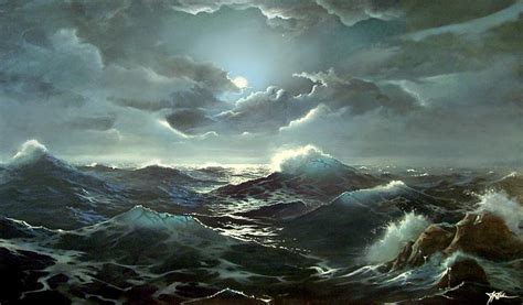 Stormy Night At Sea Painting By James R Hahn Fine Art America